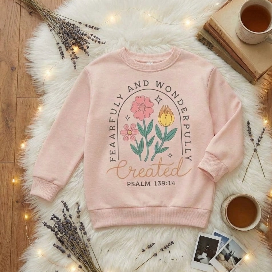 Fearfully and Wonderfully Created Girls Crewneck – Psalm 139:14