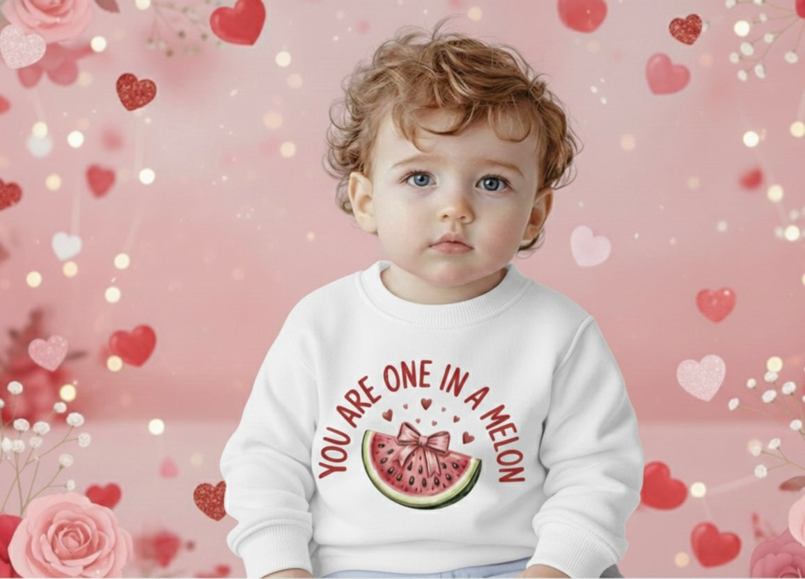 You Are One in a Melon Valentine’s Toddler Crewneck
