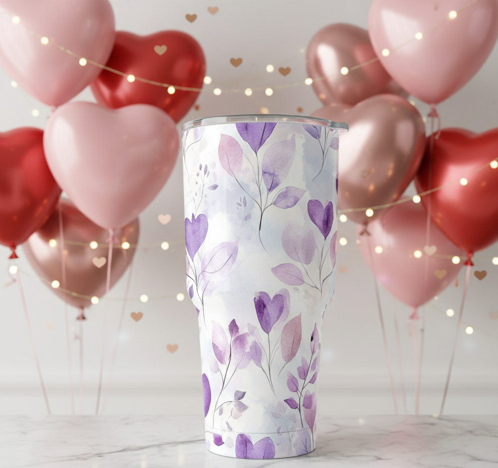 Purple Floral 40oz Valentine Tumbler