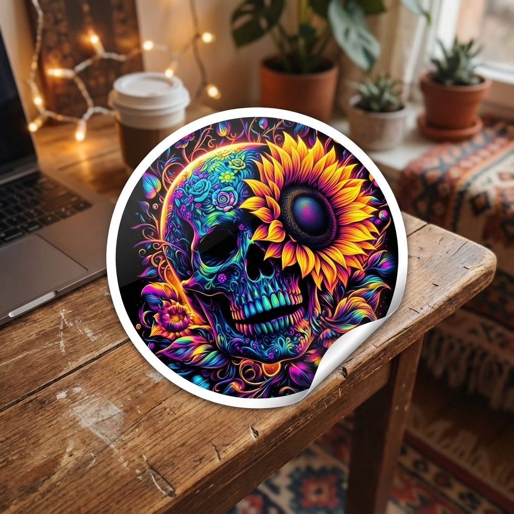 Skull Sunflower Sticker – Small Vinyl Decal