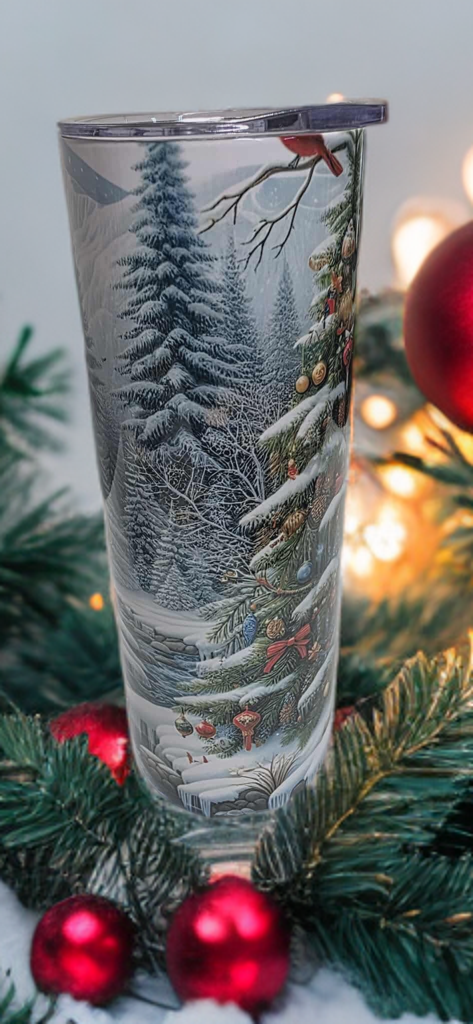 Winter Deer 20oz Christmas Tumbler- Snowy Forest Design