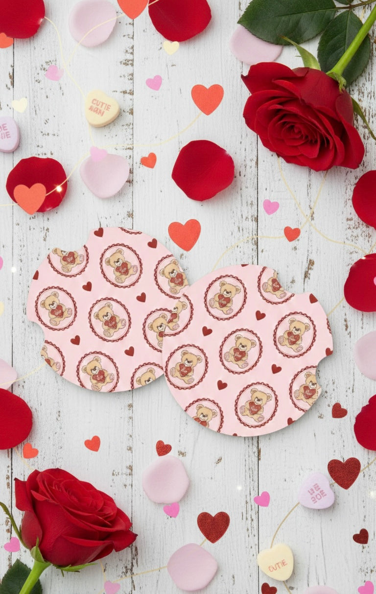 Teddy Bear “Be Mine” Valentine Car Coasters