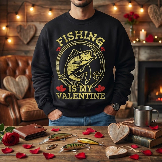 Fishing Is My Valentine Crewneck – Funny Valentine’s Sweatshirt