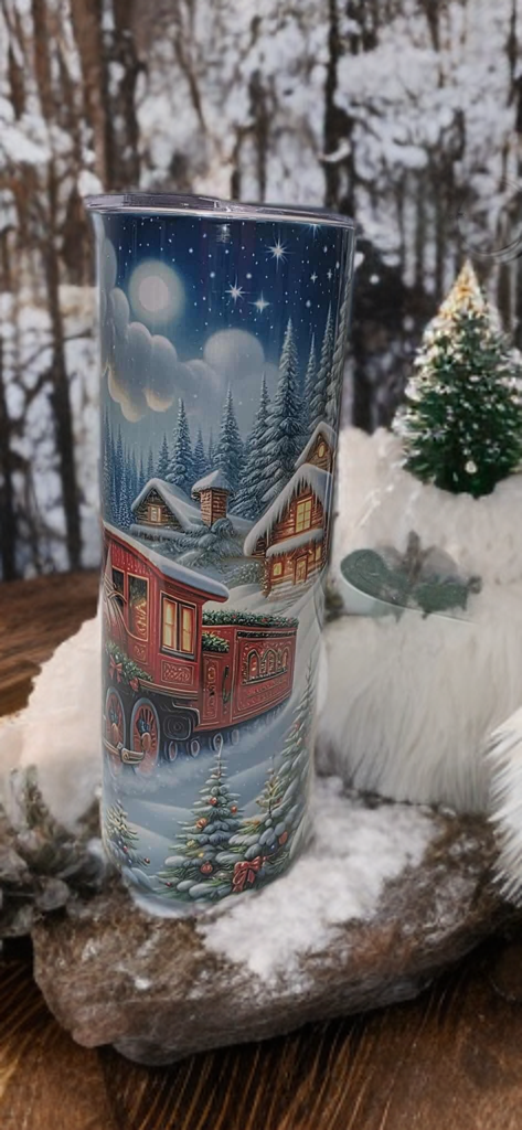 Vintage Christmas train 20oz tumbler-seasonal travel cup