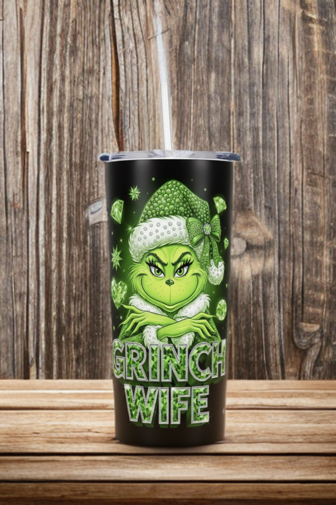 Grinch Wife 20oz Tumbler – Christmas Holiday Drinkware
