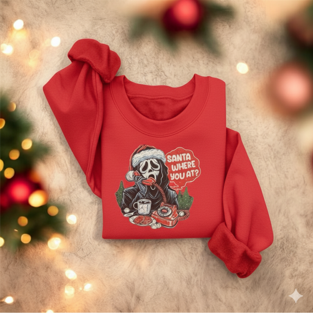 Santa Where You At Crewneck – Scream-Inspired Christmas Sweatshirt