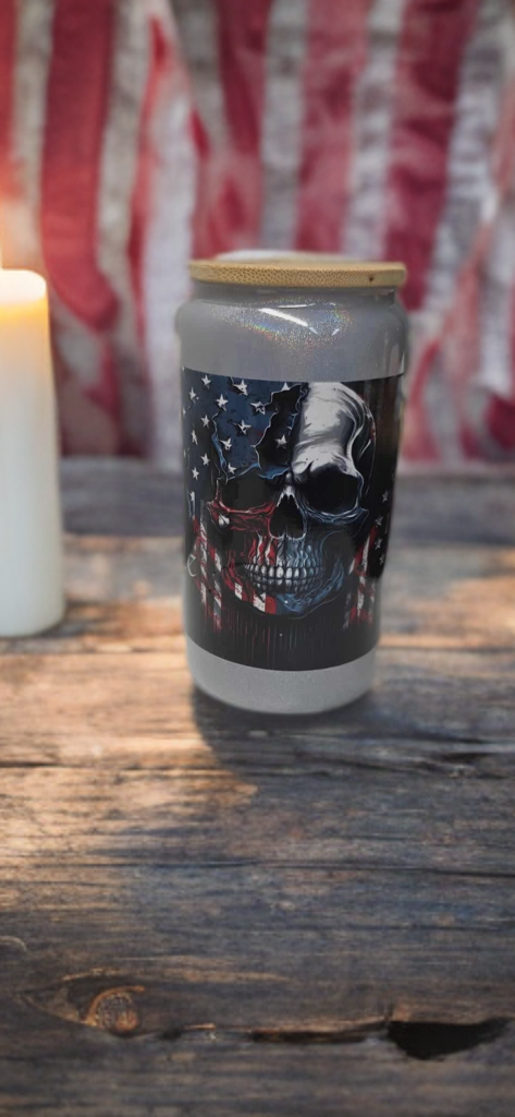 We The People Glass Drinking Cup With Straw - American Flag Patriotic