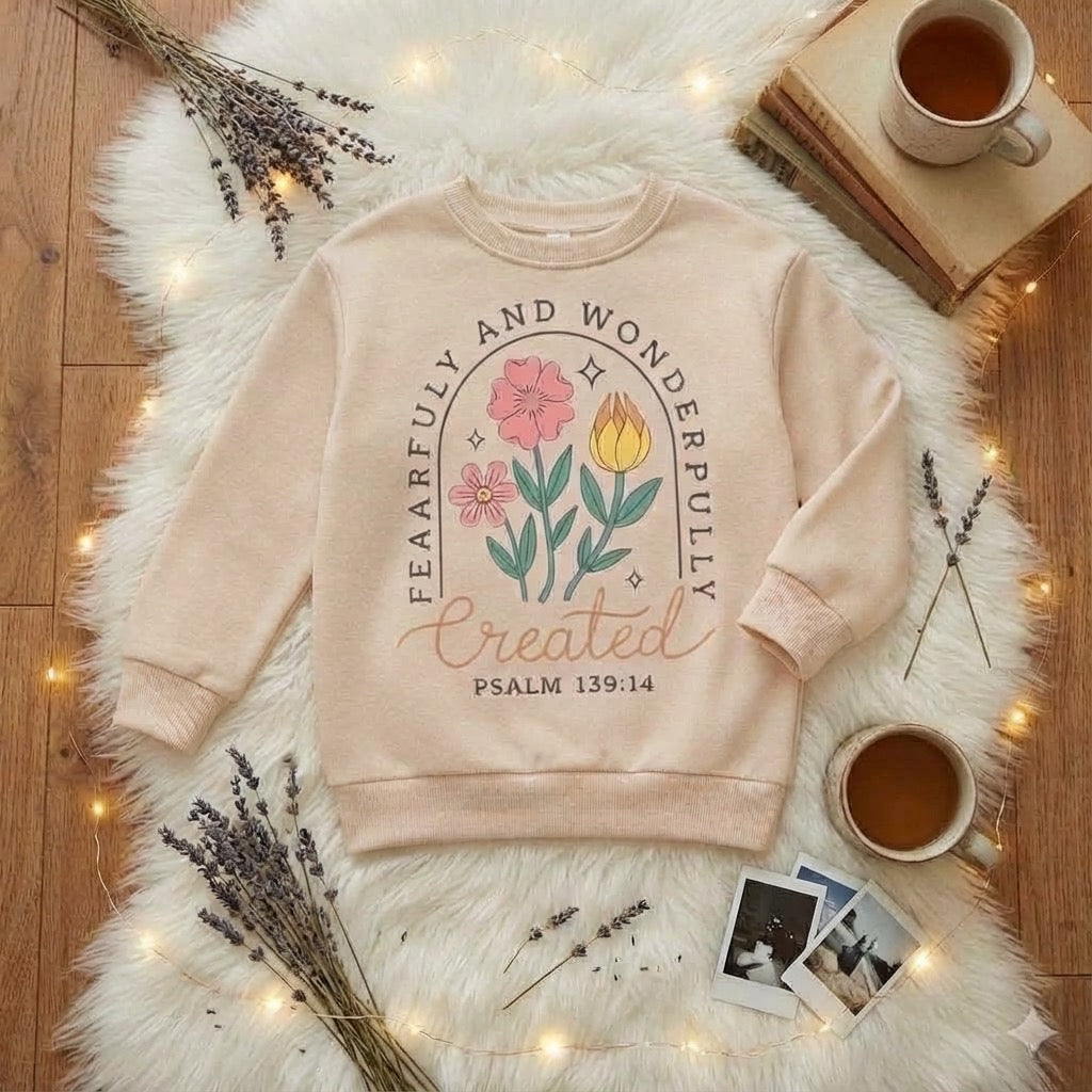 Fearfully and Wonderfully Created Girls Crewneck – Psalm 139:14