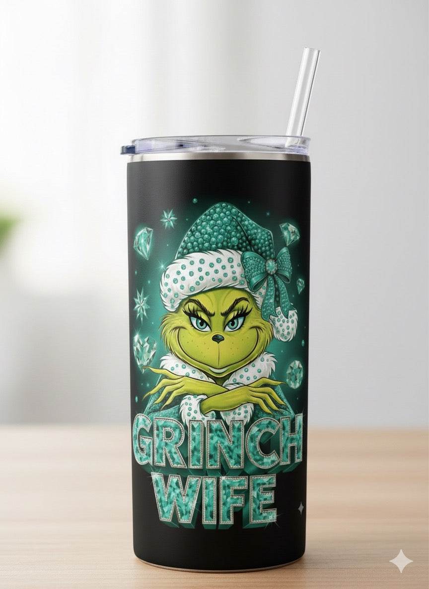 Grinch Wife 20oz Tumbler – Christmas Holiday Drinkware