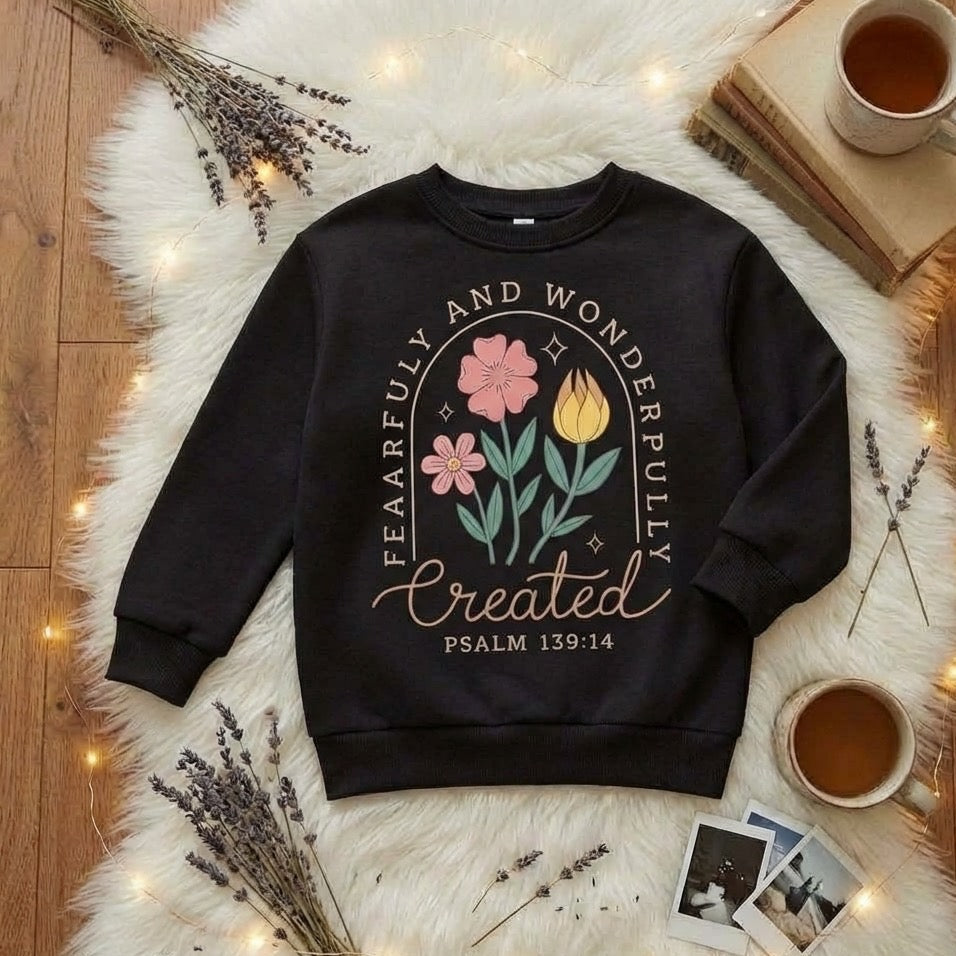 Fearfully and Wonderfully Created Girls Crewneck – Psalm 139:14