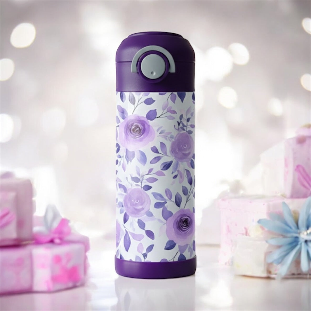 Purple Roses Valentine Kids Tumbler