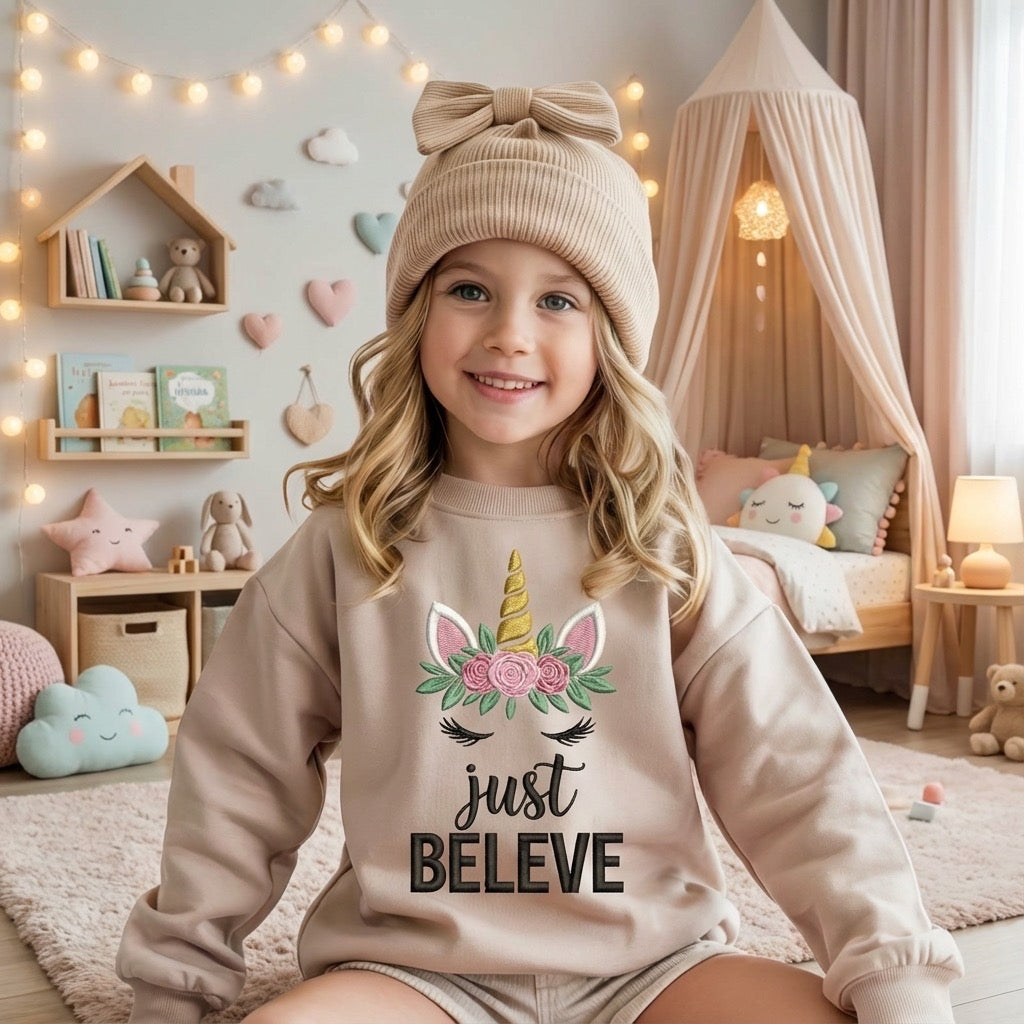 Just Believe Unicorn Crewneck – Magical Kids Sweatshirt