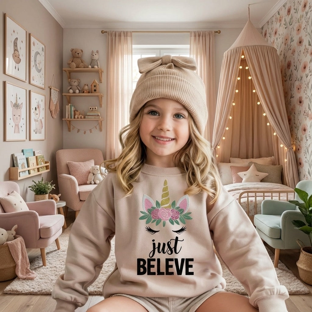 Just Believe Unicorn Crewneck – Magical Kids Sweatshirt