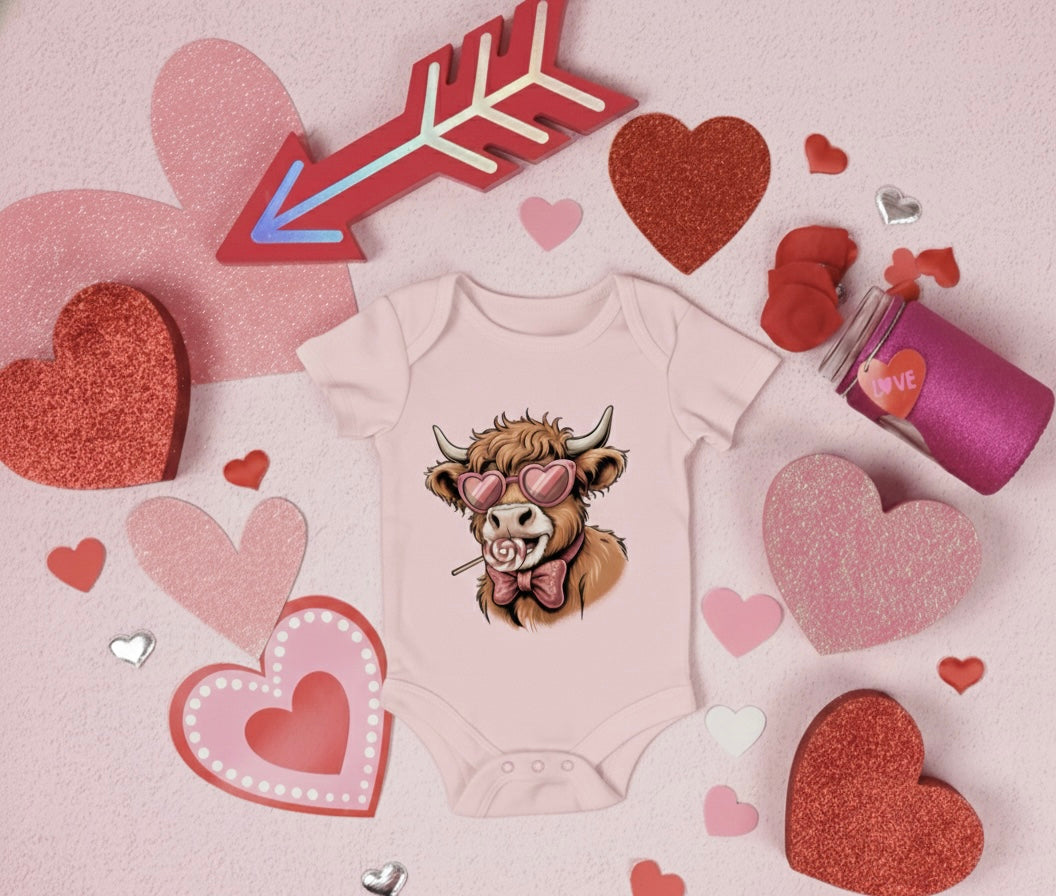 Valentine’s Highland Cow Baby Onesie