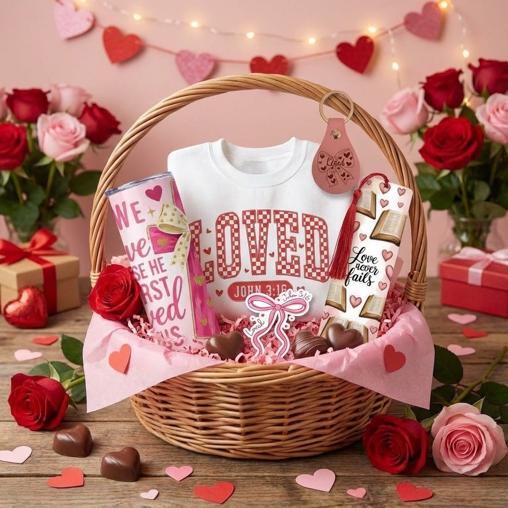 Loved – John 3:16 Valentine’s Medium Gift Basket | Faith-Based Gift Set