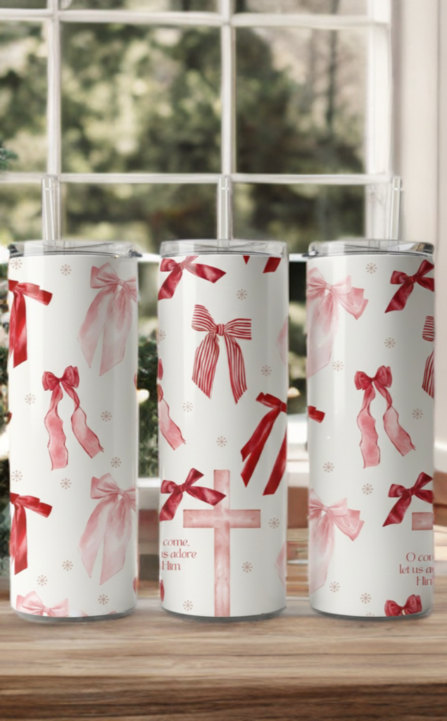 Oh Come Let Us Adore Him Ribbon Tumbler