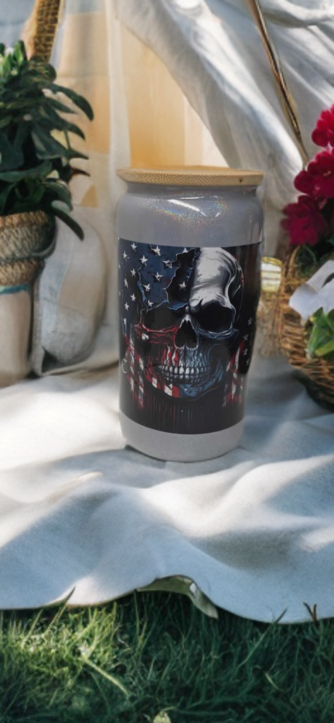 We The People Glass Drinking Cup With Straw - American Flag Patriotic