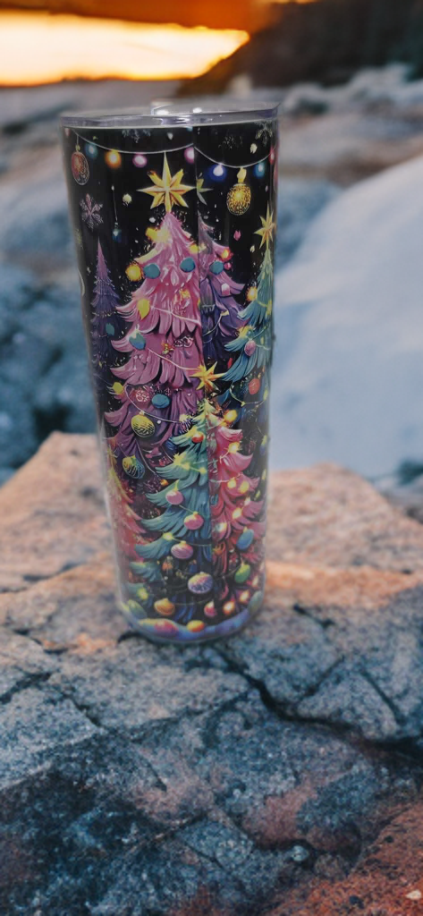 Merry Christmas 20oz Tumbler- Colorful Tree Holiday Design