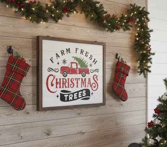 Farm Fresh Christmas Trees Wall Decor – Rustic Holiday Home Sign