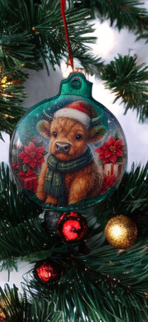 Highland Cow Christmas Ornaments – Set of 4 Rustic Holiday Ornaments