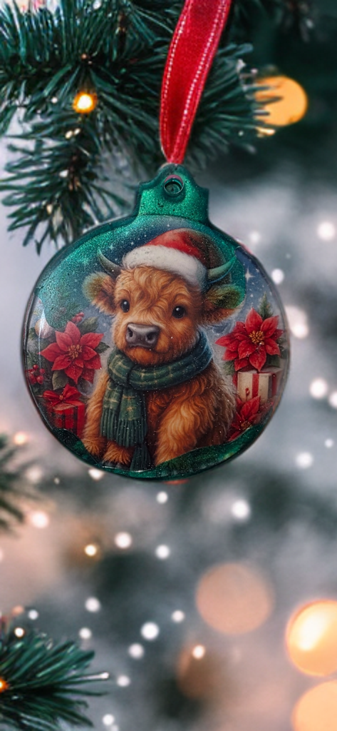 Highland Cow Christmas Ornaments – Set of 4 Rustic Holiday Ornaments