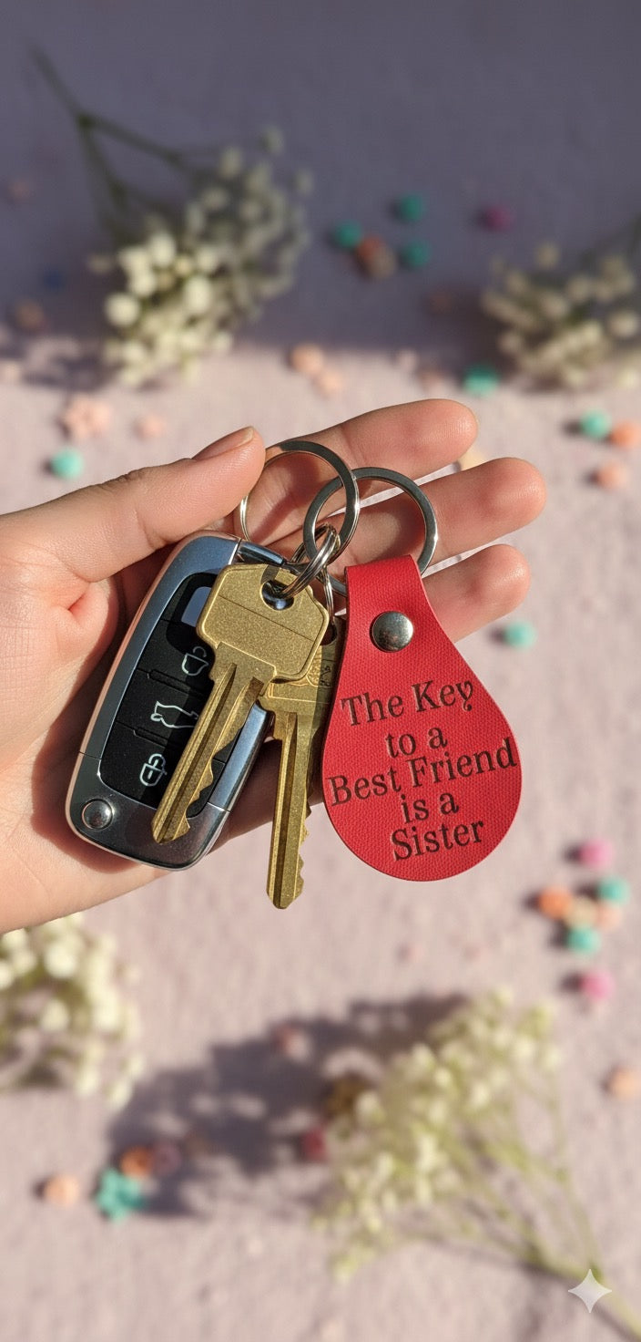 “The Key to a Best Friend Is a Sister” Keychain – Sentimental Sister Gift