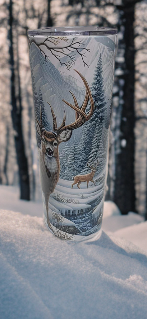 Winter Deer 20oz Christmas Tumbler- Snowy Forest Design