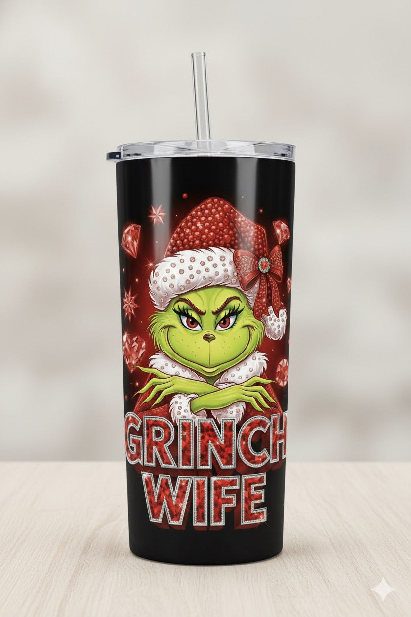 Grinch Wife 20oz Tumbler – Christmas Holiday Drinkware
