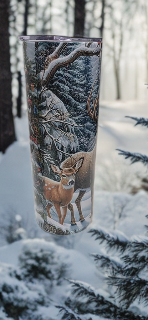 Winter Deer 20oz Christmas Tumbler- Snowy Forest Design
