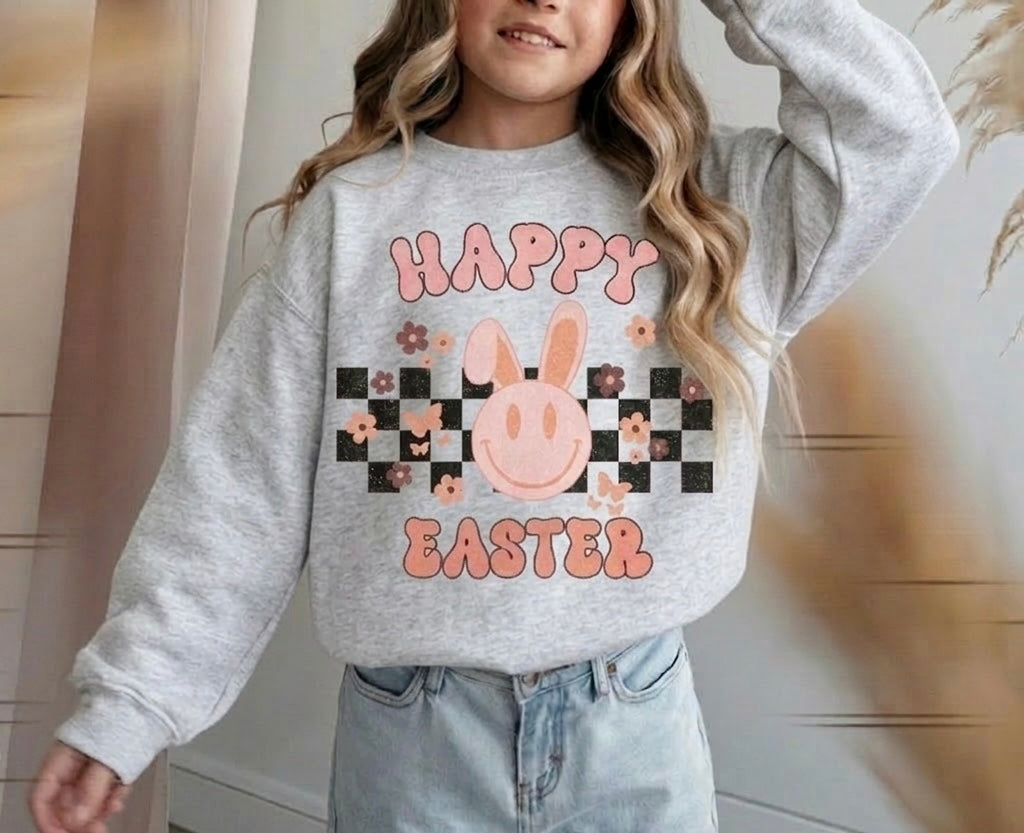 Retro Happy Easter Girls Crewneck