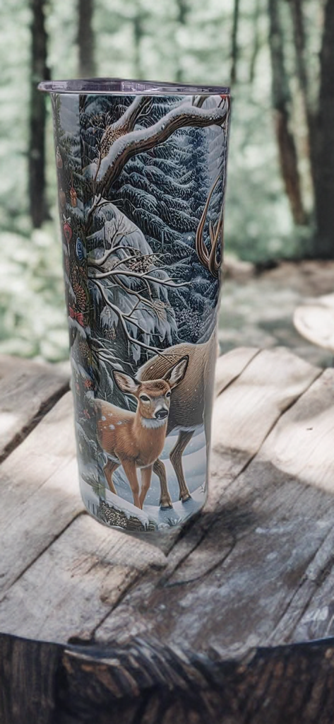 Winter Deer 20oz Christmas Tumbler- Snowy Forest Design