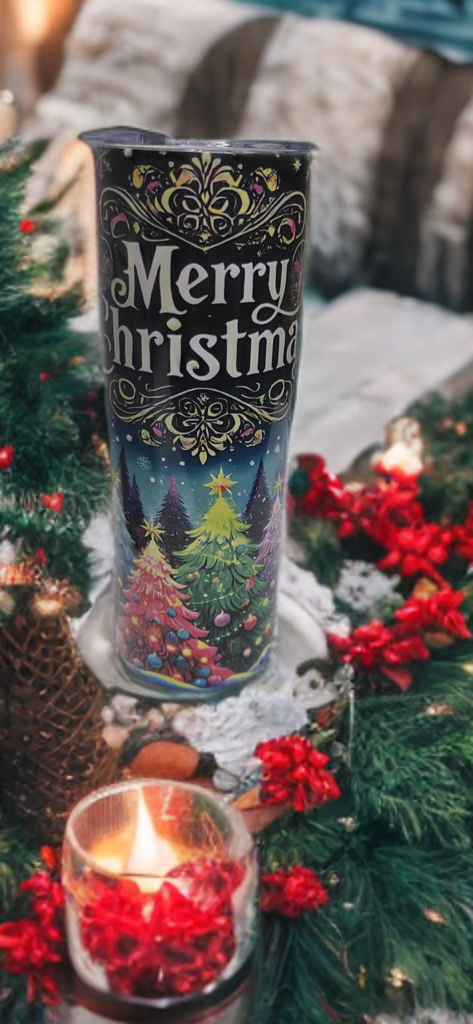 Merry Christmas 20oz Tumbler- Colorful Tree Holiday Design