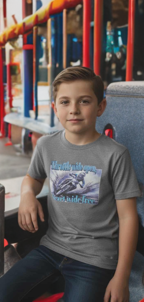 Throttle Wide Open, Heart Wide Free Kids Shirt – Adventure Graphic Tee