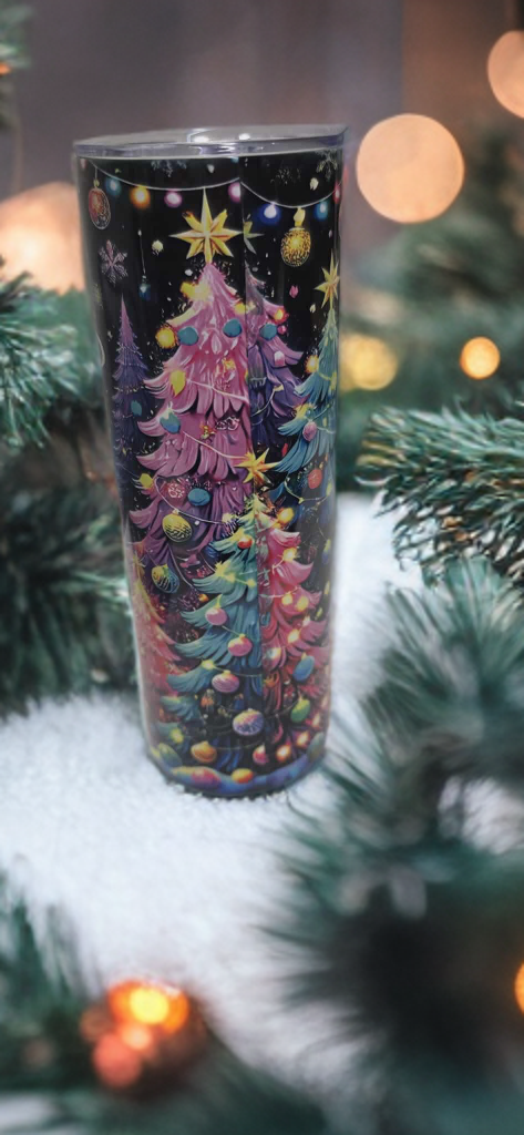 Merry Christmas 20oz Tumbler- Colorful Tree Holiday Design
