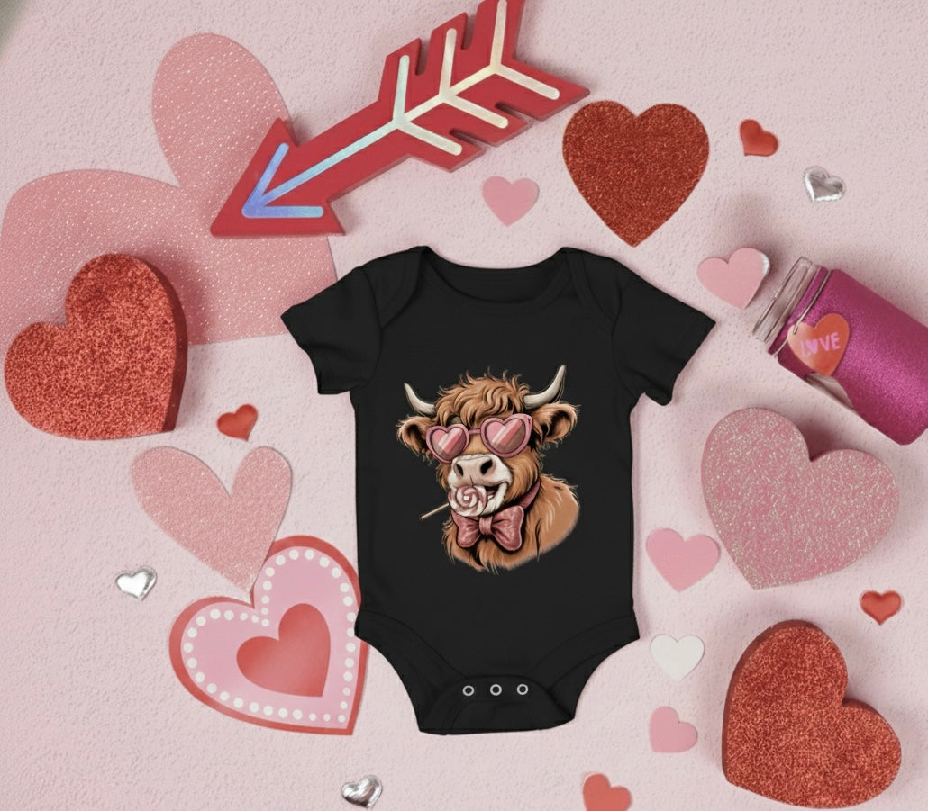 Valentine’s Highland Cow Baby Onesie