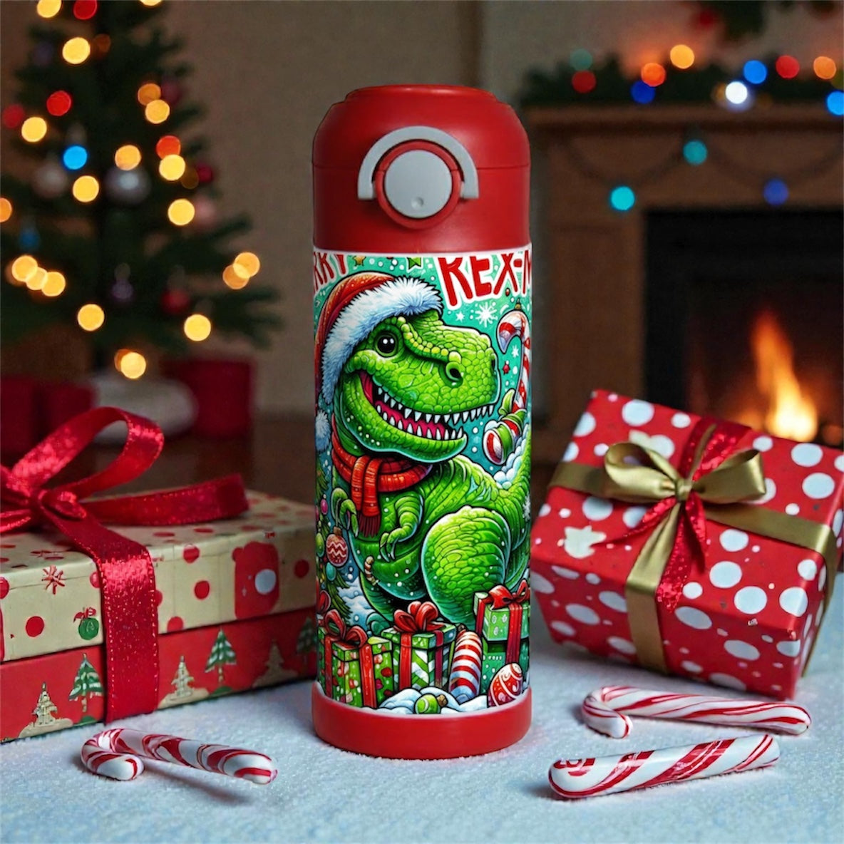 Christmas Dinosaur Kids Tumbler – Fun Holiday Drinkware for Kids