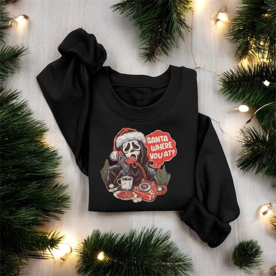 Santa Where You At Crewneck – Scream-Inspired Christmas Sweatshirt