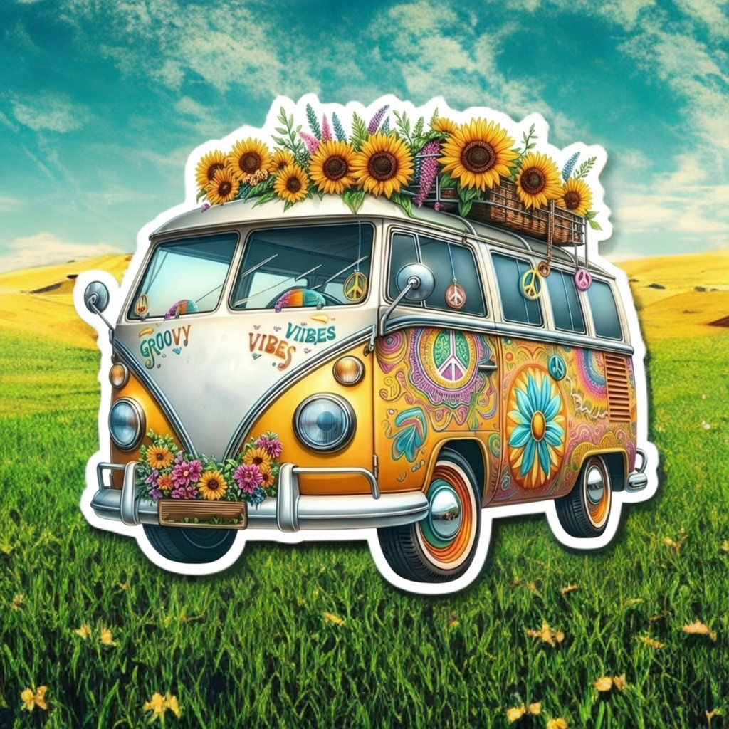 Hippie Sunflower Van Sticker – Small Vinyl Decal