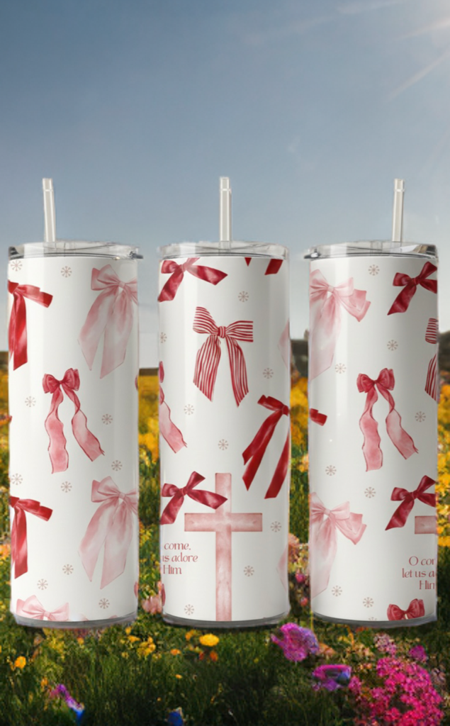 Oh Come Let Us Adore Him Ribbon Tumbler