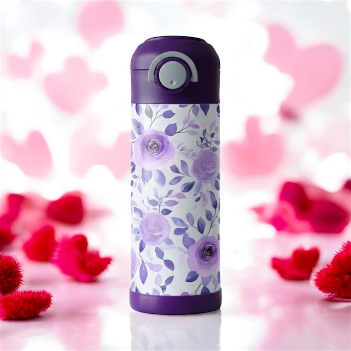 Purple Roses Valentine Kids Tumbler