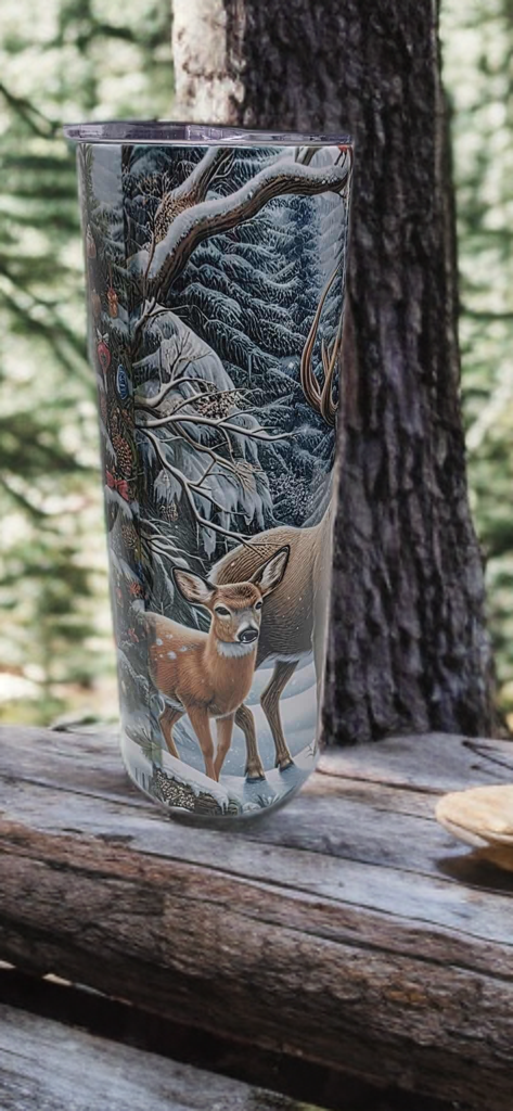 Winter Deer 20oz Christmas Tumbler- Snowy Forest Design