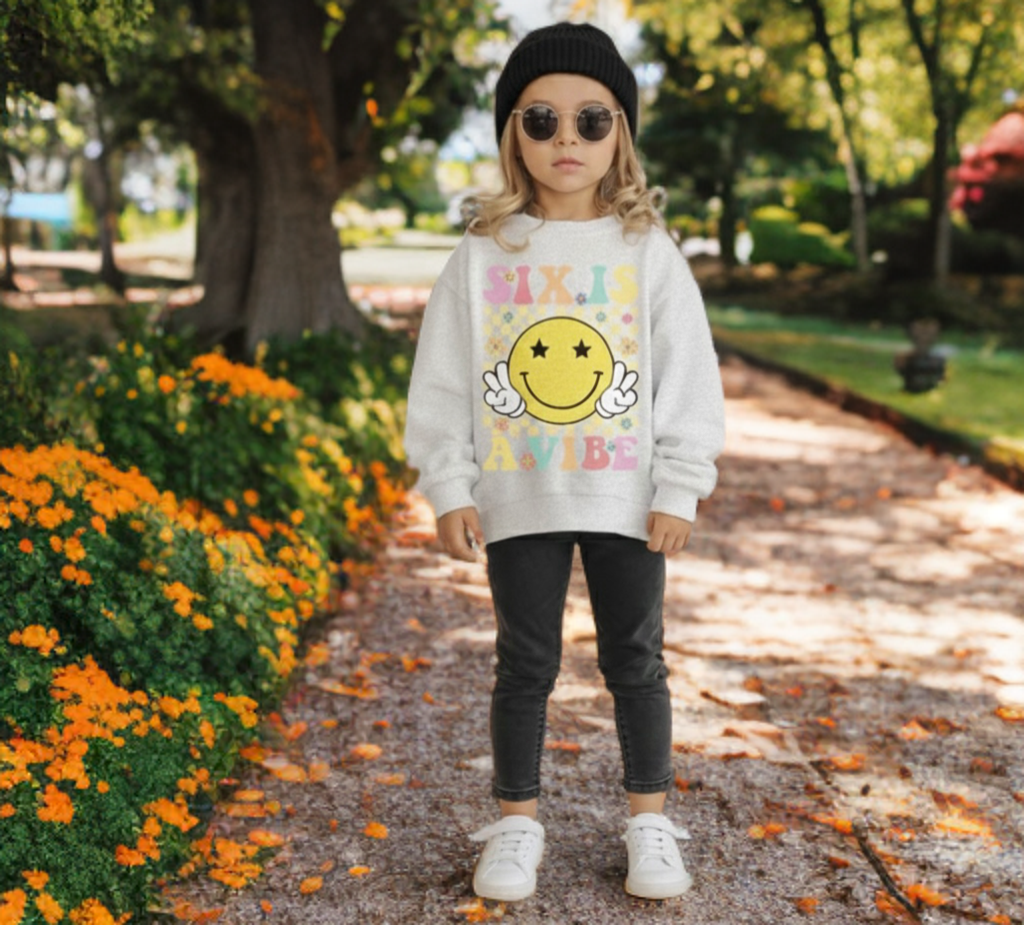 6 Is a Vibe Girls Crewneck – Fun Birthday Sweatshirt