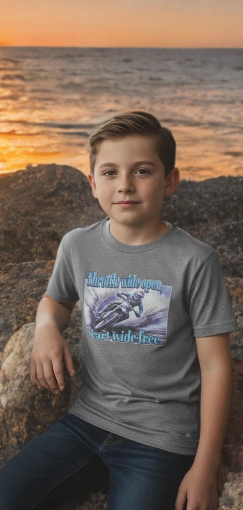 Throttle Wide Open, Heart Wide Free Kids Shirt – Adventure Graphic Tee
