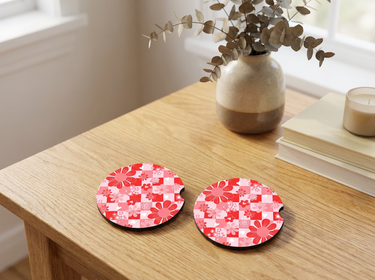 Floral Car Coasters – 2 Pack