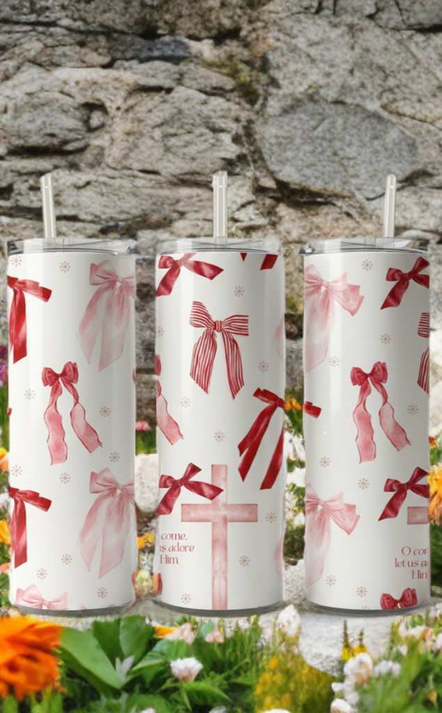 Oh Come Let Us Adore Him Ribbon Tumbler