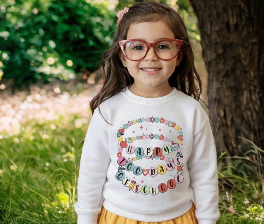 100 Days of School Girls Crewneck – Fun Milestone Sweatshirt