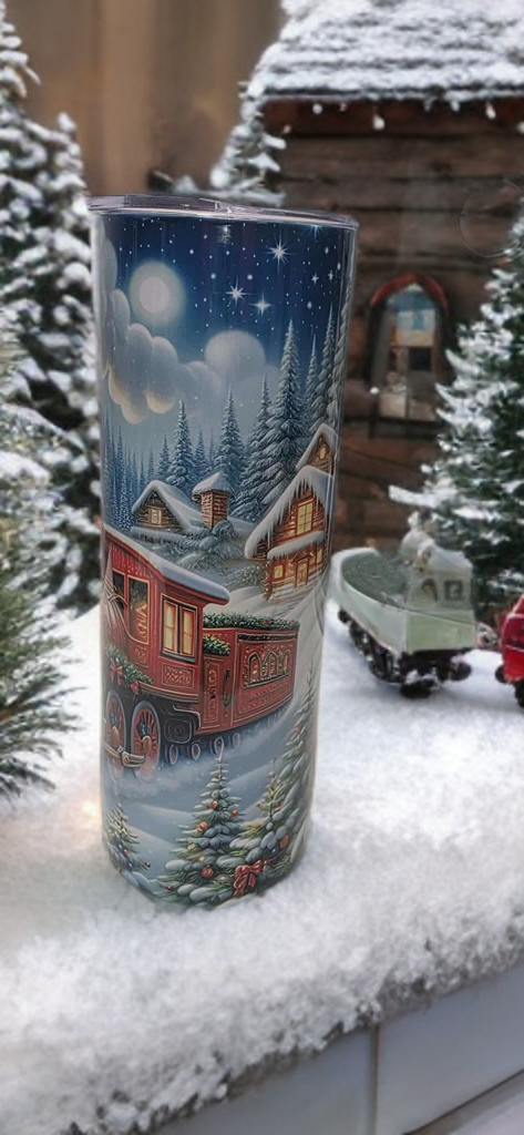 Vintage Christmas train 20oz tumbler-seasonal travel cup