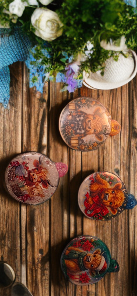 Highland Cow Christmas Ornaments – Set of 4 Rustic Holiday Ornaments