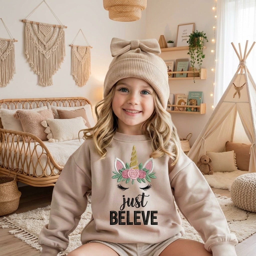 Just Believe Unicorn Crewneck – Magical Kids Sweatshirt