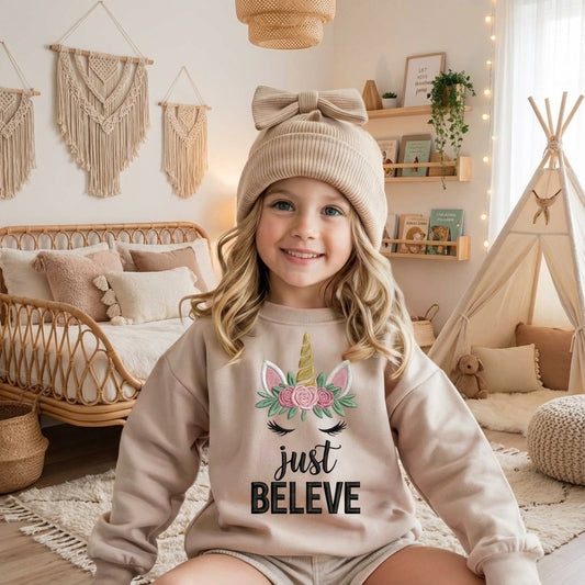 Just Believe Unicorn Crewneck – Magical Kids Sweatshirt